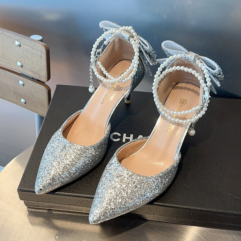 VOIDRA NoirBOW™ Luxe Heels – Pointed Glitter Elegance