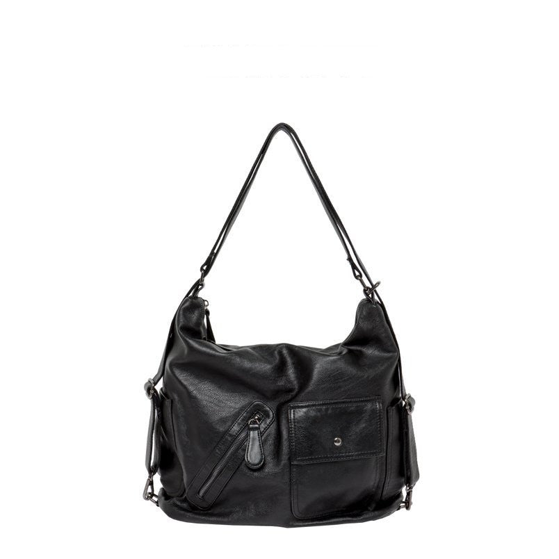 VOIDRA NoirThread – Retro Black PU Shoulder Bag