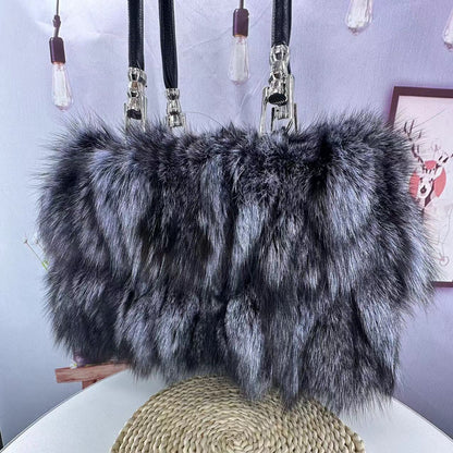VOIDRA Luxe Real Fox Fur Crossbody – Korean Winter Statement Bag