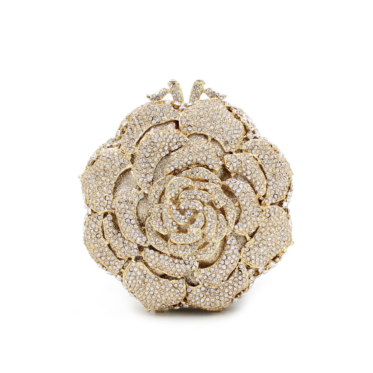 VOIDRA Roseluxe — Gold Hollow Rose Rhinestone Metal Clutch