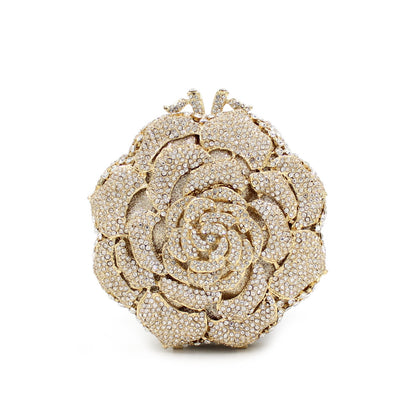 VOIDRA Roseluxe — Gold Hollow Rose Rhinestone Metal Clutch