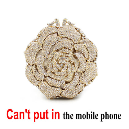 VOIDRA Roseluxe — Gold Hollow Rose Rhinestone Metal Clutch
