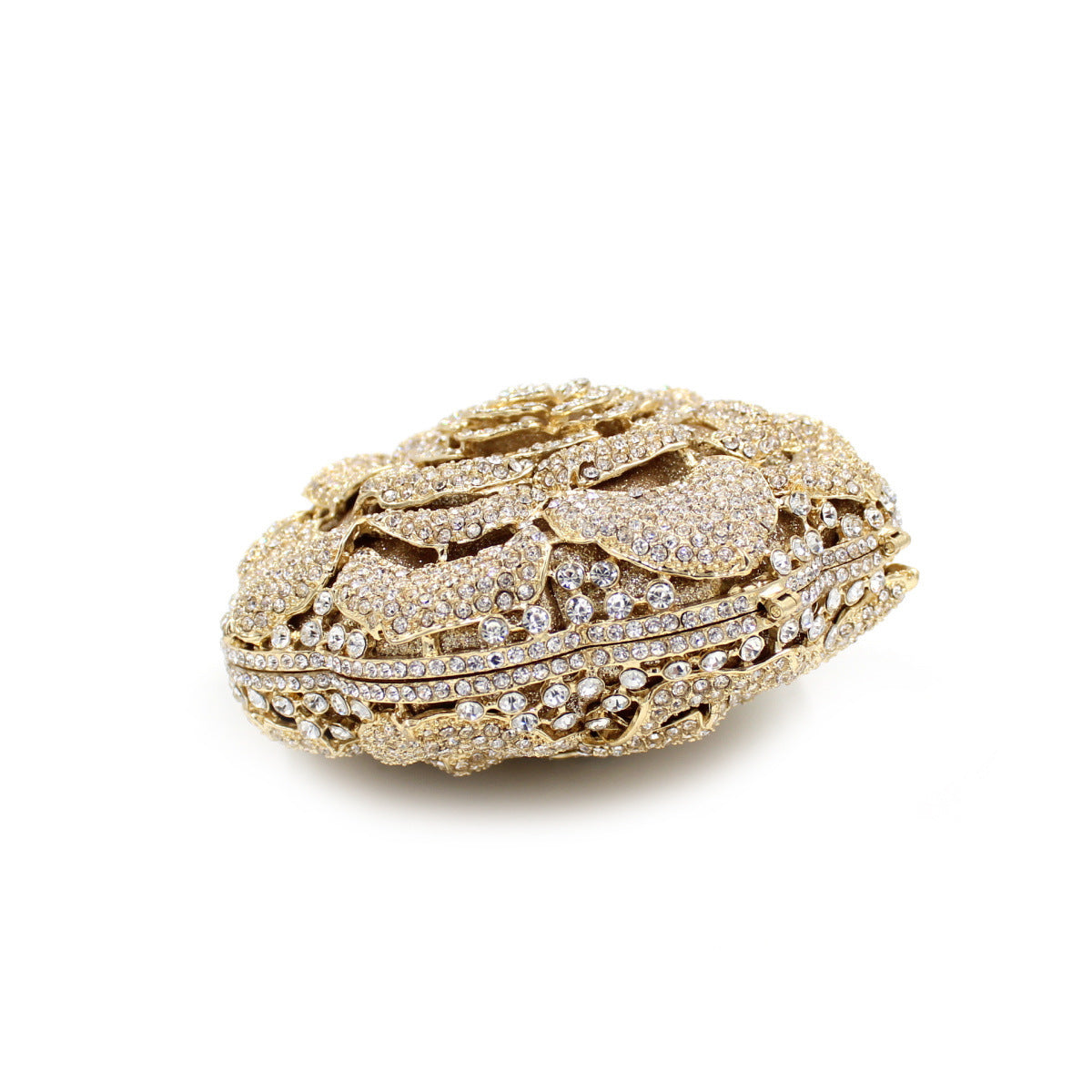 VOIDRA Roseluxe — Gold Hollow Rose Rhinestone Metal Clutch