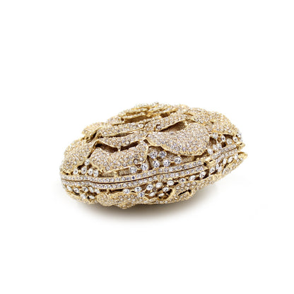 VOIDRA Roseluxe — Gold Hollow Rose Rhinestone Metal Clutch