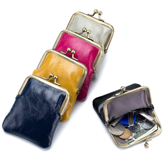 VOIDRA Retro Oil-Waxed Leather Coin Purse – Compact Clip-On Elegance