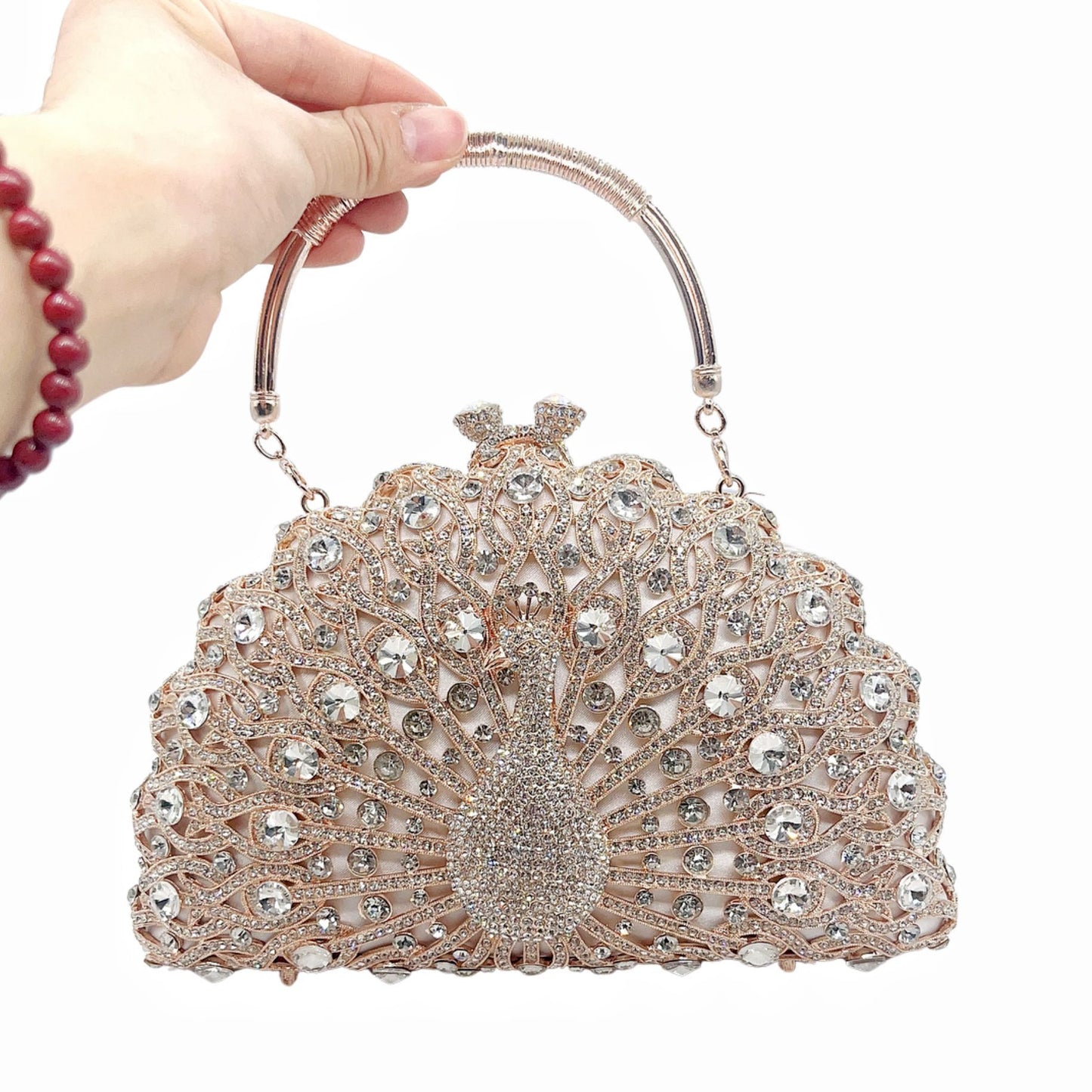 VOIDRA PAVONIA™ Luxe Peacock Clutch – Crystal-Crafted Elegance