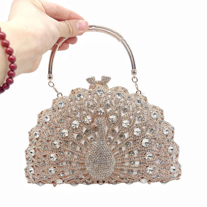 VOIDRA PAVONIA™ Luxe Peacock Clutch – Crystal-Crafted Elegance