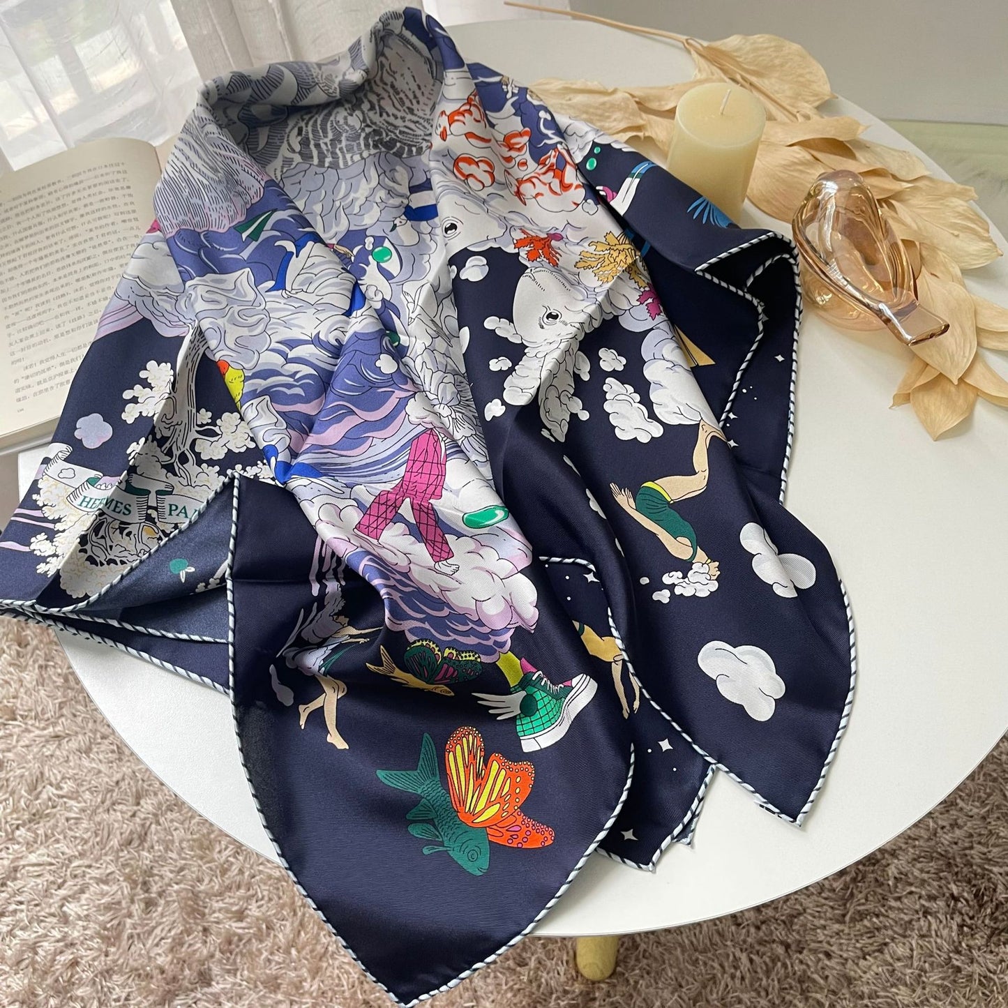 Artisan Print Silk Twill Scarf for Spring