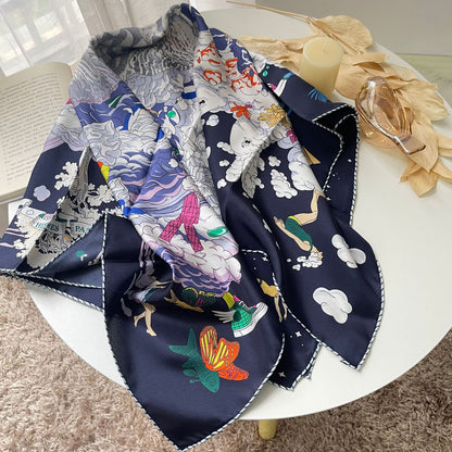 Artisan Print Silk Twill Scarf for Spring