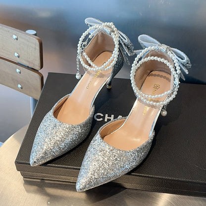 VOIDRA NoirBOW™ Luxe Heels – Pointed Glitter Elegance