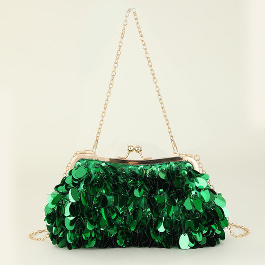 VOIDRA™ PrismRush Clutch — Sequin Shine Crossbody Bag with Dual Chain for Night Out & Party Glam