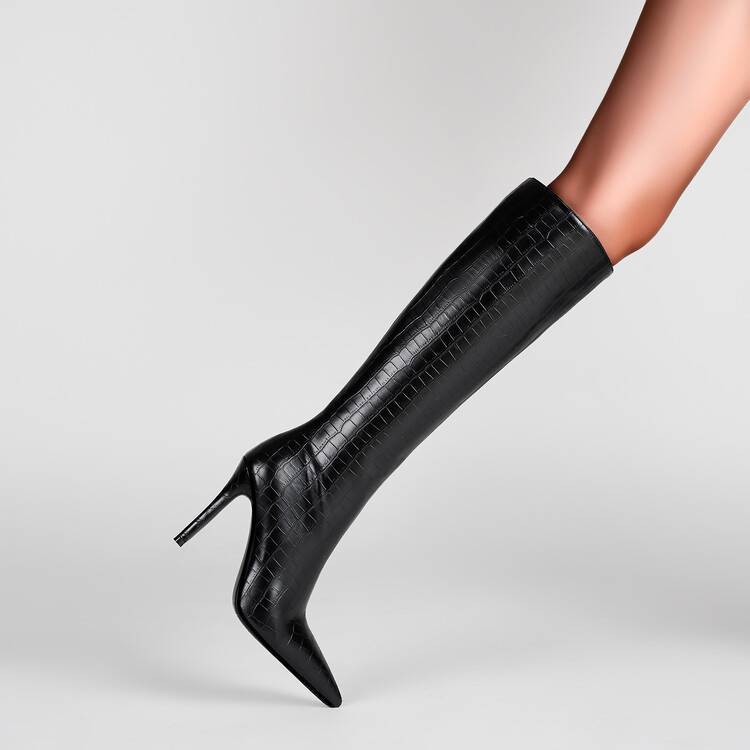 STELLARA – High Cylinder Microfiber Zipper Stiletto Boots