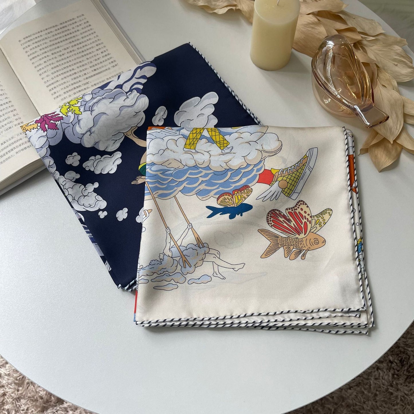 Artisan Print Silk Twill Scarf for Spring