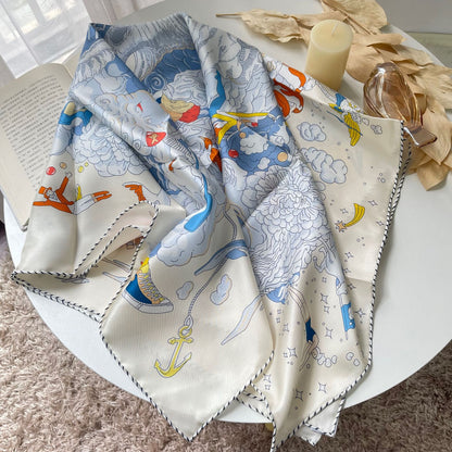 Artisan Print Silk Twill Scarf for Spring