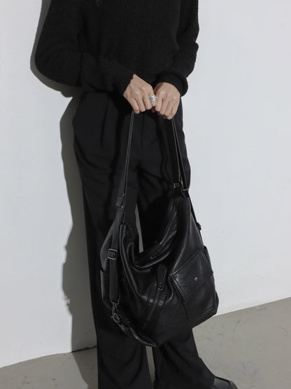 VOIDRA NoirThread – Retro Black PU Shoulder Bag