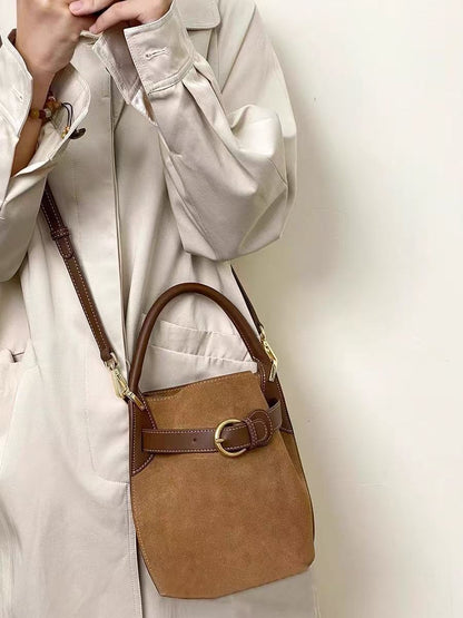 VOIDRA Velvet Hour – Soft Bucket Shoulder Crossbody (Purple/Brown)