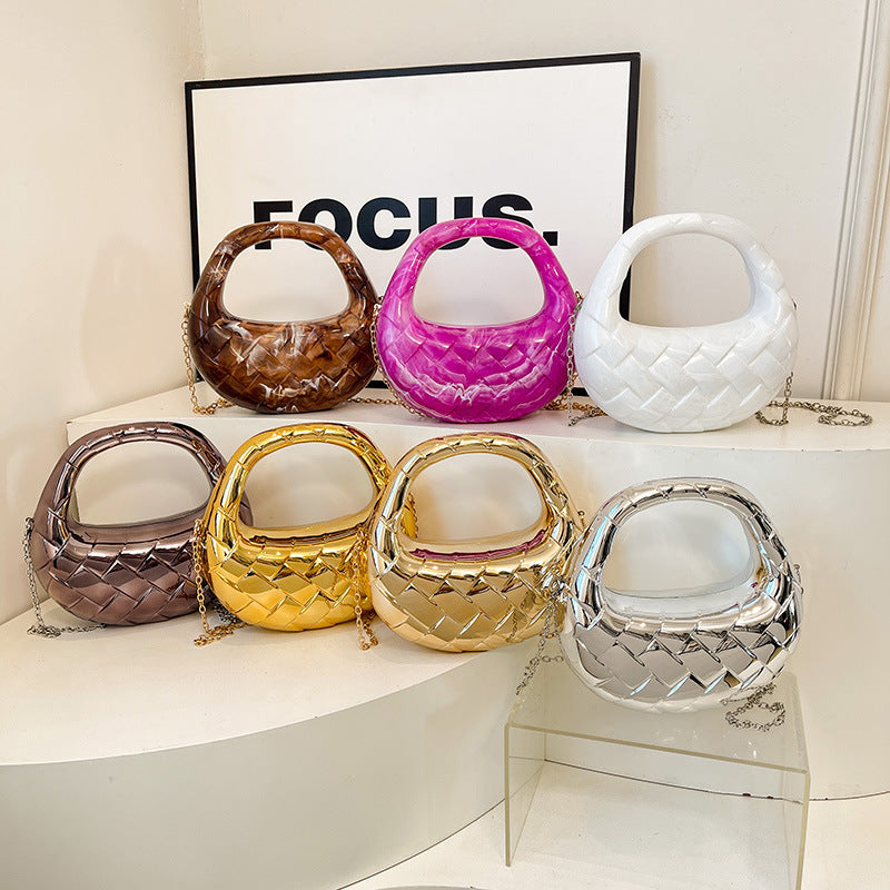 VOIDRA PrismDrape™ Acrylic Dumpling Clutch – Sculpted Elegance in Rhombus Form