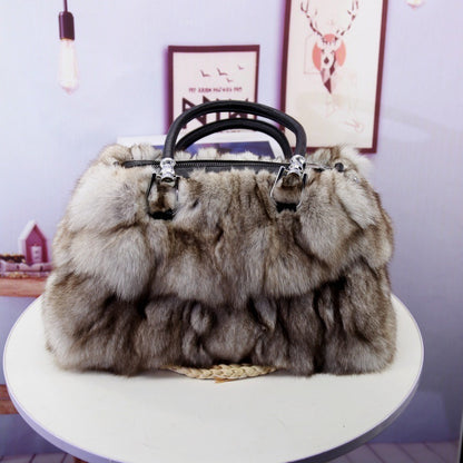 VOIDRA Luxe Real Fox Fur Crossbody – Korean Winter Statement Bag